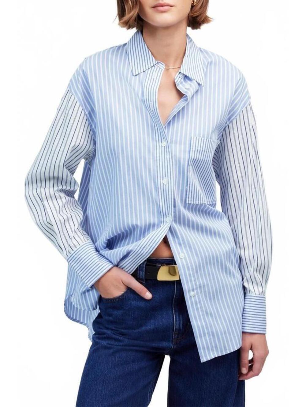Madewell Oversized Button-Up Shirt NWT Light Blue and White Stripe XXS